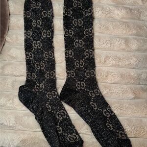 Gucci Black and Gray Logo Shimmer Socks